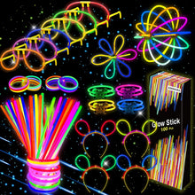 Carica l'immagine nel visualizzatore di Gallery, Kimimara Braccialetti Luminosi, Starlight Fluorescenti,100 Glowsticks Party con 122 Connettori per Creare Bracciali e Ciondoli, Giocattoli Luminosi per Illuminare Tutte le Vostre Feste 100 Set