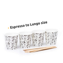 Carica l&#39;immagine nel visualizzatore di Gallery, 140 Bicchieri Carta Espresso To Go 110 ml Con Bastoncini Per Mescolare In 140 - Ilgrandebazar