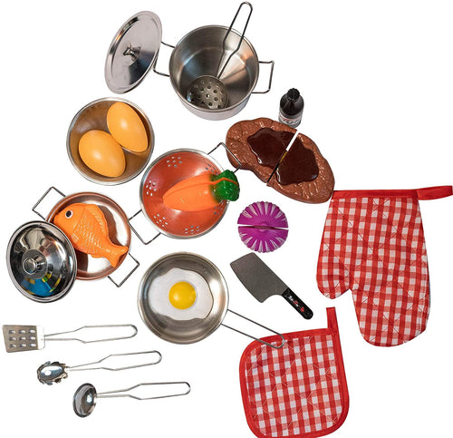 JoyKip Cucina Giochi di finzione Accessori con pentole in Acciaio Inossidabile Set di pentole e padelle - Giocattolo in Miniatura per Ragazze dai 3 Anni in su