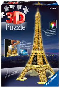 Ravensburger 12579 Puzzle 3D Torre Eiffel, Edizione Speciale Notte con LED, 216 Pezzi, Età Consigliata 10+, Puzzle Ravensburger Alta Qualità Single