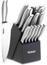 Carica l'immagine nel visualizzatore di Gallery, Velaze Set Coltelli, Set Coltelli da Cucina in Acciaio Inossidabile Set 16 Pezzi, Ceppo Coltelli, Coltello Cucina Professionali Chef con Blocco Coltelli in Lengo Negro