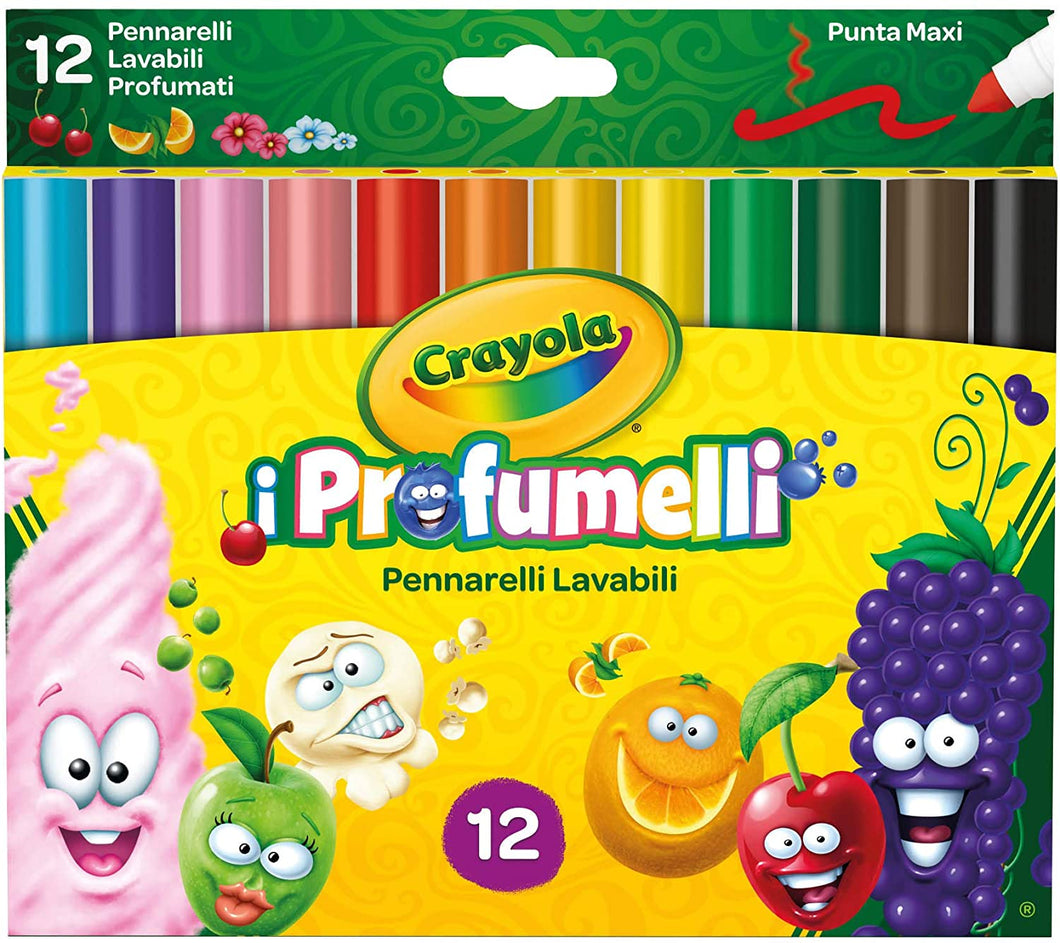 CRAYOLA PROFUMELLI-Pennarelli Lavabili e Profumati per Bambini a Punta Grossa, per Scuola e Tempo Libero, 12 Colori, Assortiti, Pezzi, 58-8337