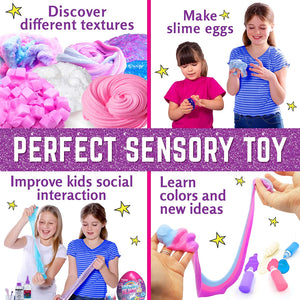 GirlZone Regali per Ragazza Uova Unicorno Sorpresa di Slime per Bambini Tutto per fabbricare la Tua Melma - Kit Slime Fluffy Uovo Sorpresa - Fabbrica Slime luccicante con Il Uovo Unicorn per Bambina