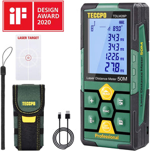 Misuratore Laser 50m,USB Carica Rapida, TECCPO telemetro laser, Decorazione d'interni, Sensore Angolo Elettronico, 99 dati, Funzione muto, 2,25''LCD retroilluminato, Distanza, Area e Volume, Angolo