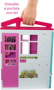 Barbie ​Loft con Bambola, Casa a 1 Piano, Portatile con Piscina e Accessori, Giocattolo per Bambine da 3 + Anni, FXG55