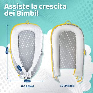 AlmaLuna | Riduttore Lettino Neonato - Riduttore Culla - 100% Cotone - Nido Da Viaggio - Lavabile In Lavatrice - Cuscino Sfoderabile