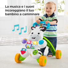 Carica l'immagine nel visualizzatore di Gallery, Fisher-Price Zebra Primi Passi Spingibile, Giocattolo Elettronico Educativo con Musica e Suoni, per Camminare, per Bambini di 6 + Mesi, HBB66, Imballaggio Sostenibile