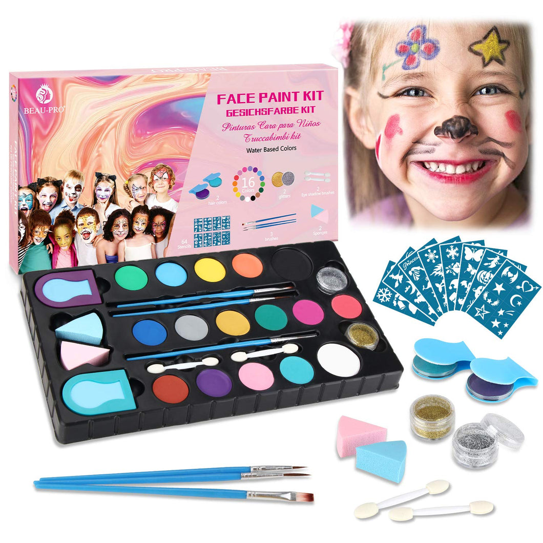 Truccabimbi Kit Trucchi Carnevale Bambini Colori Trucco Viso-64 Stencil,16... - Ilgrandebazar