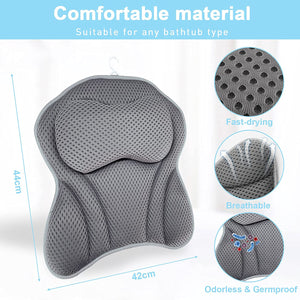 Amzeeniu Cuscino da Bagno,Cuscino per Vasca da Bagno 4D Air Mesh con 6 Ventose,Cuscini Poggiatesta da Vasca per Vasca da Bagno Cuscino,Home Spa per Collo della Vasca E Supporto per La Schiena Grigio