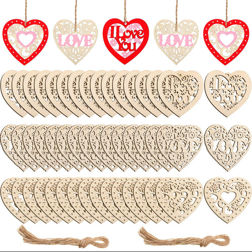60 Pezzi Ornamenti di Cuore per San Valentino in Legno... - Ilgrandebazar