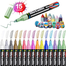Carica l'immagine nel visualizzatore di Gallery, Gafild Pennarelli Metallic Marker Penne, Pennarelli a Vernice Acrilica 15 Colori Impermeabile Pittura Arte Pennarello Set per Ceramica, Tessuti, Plastica, Vetro, Metallo, Legno, Roccia, Tela, Carta