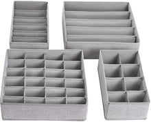 Carica l'immagine nel visualizzatore di Gallery, SONGMICS Divisore per Cassetti, Portabiancheria Pieghevole, Organizzatore per Guardaroba, per Slip Calzini Reggiseni Cravatte, Set di 4, Grigio Chiaro RYUS04W
