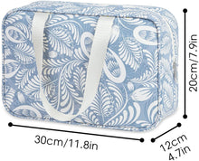 Carica l'immagine nel visualizzatore di Gallery, Beauty case grande doppio kit borsa per trucchi da viaggio, organizer per donne e donne Foglia Blu
