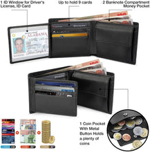 Carica l'immagine nel visualizzatore di Gallery, Portafoglio Uomo Vera Pelle Blocco RFID. Piccolo Portafoglio Con Portamonete Portafogli e Porta Chiavi Confezione Regalo, Porta tessere tascabile documenti, Raccoglitore tessere banconote sottile-NERO