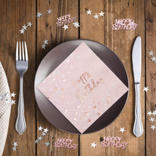 Carica l&#39;immagine nel visualizzatore di Gallery, APERIL 32 Pezzi Tovaglioli Compleanno Oro Rosa, Tovaglioli di Carta per Decorazioni per Feste, 30g Happy Birthday coriandoli in Oro Rosa con Stelle Argento