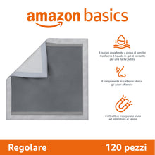 Carica l'immagine nel visualizzatore di Gallery, Amazon Basics, Tappetini al carbone con controllo degli odori per l'addestramento di cani e cuccioli, a prova di perdite con superficie ad asciugatura rapida, dimensione standard, confezione da 120