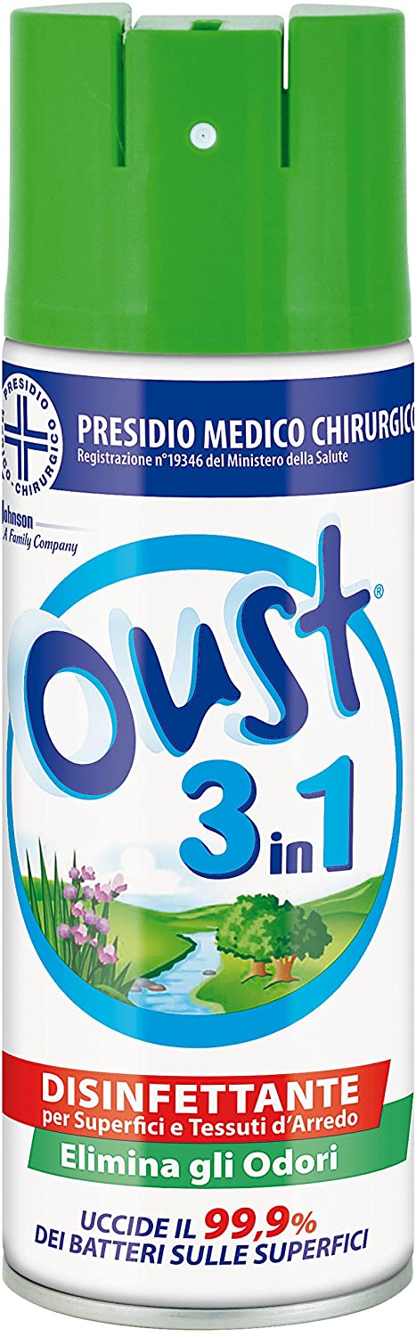 Oust 3 in 1 Spray Disinfettante 400 ml, per Superfici e Tessuti, Uccide il 99,9% dei Batteri ed Elimina gli Odori