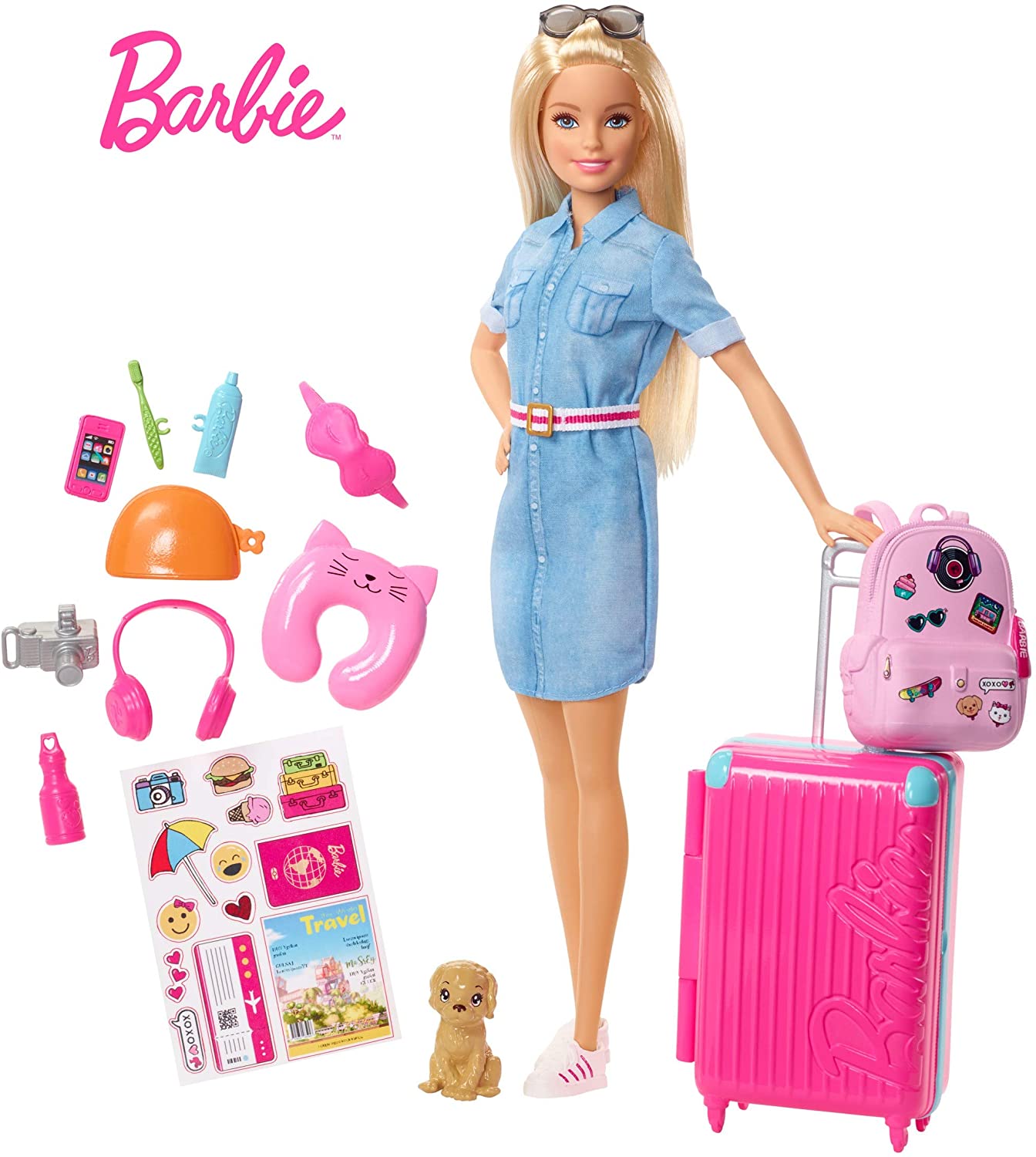Barbie in Viaggio, Bambola Bionda con Cucciolo, Valigia che si Apre, A –