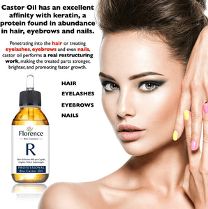 Olio di Ricino 100ml. Biologico,Vegano, Puro e Pressato a Freddo. Bottiglia in vetro+Pennello. Stimola la Crescita dei Capelli, Ciglia e Sopracciglia. Rinforza le unghie. Ottimo rimedio per la pelle