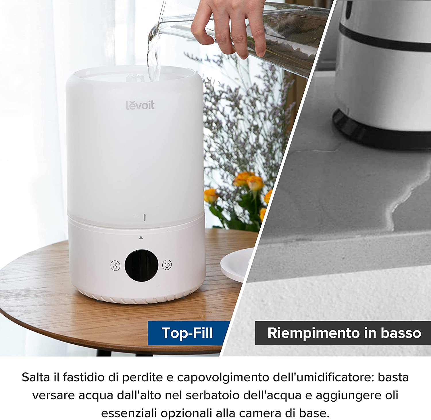 LEVOIT Dual 200S Smart Top-Fill Umidificatore Ambiente 3L, Umidificato –