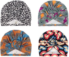 Carica l'immagine nel visualizzatore di Gallery, DRESHOW 5 Pezzi Donne Africana Turbante Sciarpa Avvolge Testa Boho Turbante Elastico Annodato Berretto Pre-annodato Berretto Chemio Cappello 4 Pack Donuts: Flower Printed A