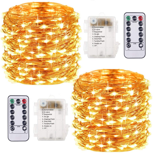 2 Pezzi Stringa Luci LED - 10M/33FT Catene Luminose 100LED Luci Natalizie Batteria Impermeabile IP65, Esterno/Interni Lucine Decorative per Balcone Giardino Feste Natale (Bianco Caldo)