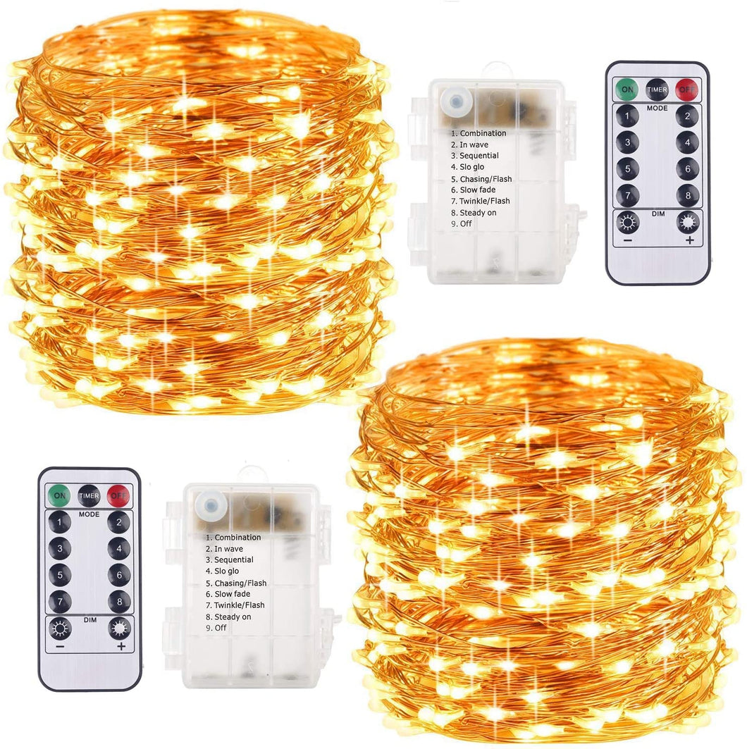 2 Pezzi Stringa Luci LED - 10M/33FT Catene Luminose 100LED Luci Natalizie Batteria Impermeabile IP65, Esterno/Interni Lucine Decorative per Balcone Giardino Feste Natale (Bianco Caldo)