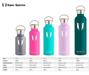 Super Sparrow Doppia Parete in Acciaio Inox coibentato 500ml-17oz, Jade - Ilgrandebazar