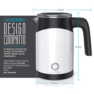 Arendo - Bollitore elettrico da mezzo litro modello Single - 1/2 Lt, Bianco - Ilgrandebazar