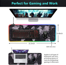 Carica l'immagine nel visualizzatore di Gallery, Hiveseen Tappetino Mouse Gaming, RGB tappetino mouse nero con 14 Effetti Luce, 800x300mm Impermeabile e Superficie Liscio, Base in Gomma Antiscivolo per Computer, PC e Laptop-Mappa del mondo