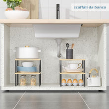 Carica l'immagine nel visualizzatore di Gallery, COVAODQ Set di 4 scaffali da cucina, organizer da cucina, per spezie, erbe, latta, in bambù e metallo, nero