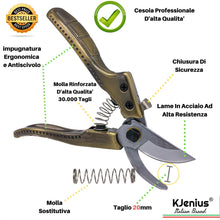 Carica l&#39;immagine nel visualizzatore di Gallery, Kjenius Forbice Giardinaggio Professionali Cesoie Potatura UNIVERSALE, ORO - Ilgrandebazar