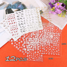 Carica l&#39;immagine nel visualizzatore di Gallery, FLOFIA 12 Fogli Adesivi per Unghie Natalizi Nail Stickers Autoadesivi Unghie Natale Natalizio Decalcomanie Decorazione Unghie Nail Art Adesivi Unghie Natale Fai da Te