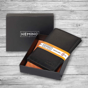 HEMING Portafoglio uomo slim nero - 100% pelle - Portafoglio uomo picc