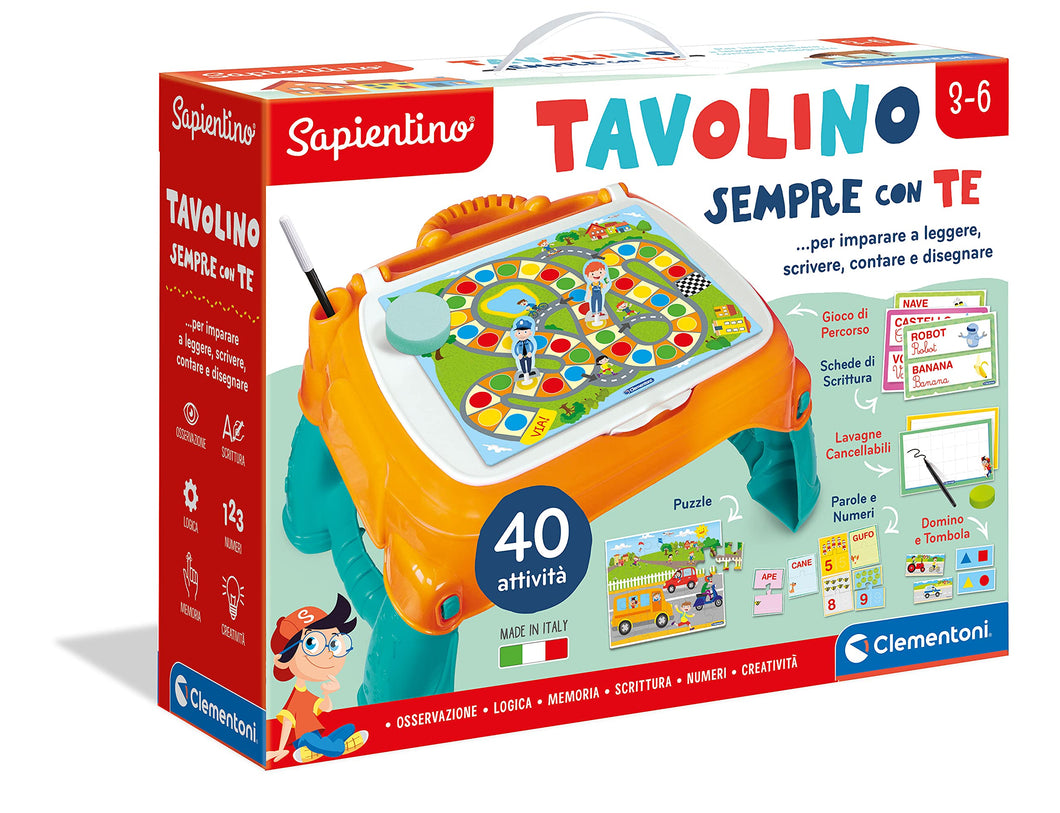 Clementoni - Sapientino - Tavolino Sempre con Te, Banchetto per Imparare a Scrivere, Leggere e Disegnare per Bambini 3+ Anni, 13346 Single