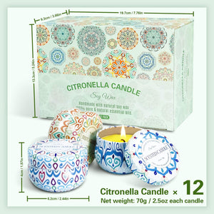 LA BELLEFÉE Set Regalo Candele con Olio di Citronella Naturale Repellenti per Zanzare per Interni ed Esterni per Tenere Lontane Le Zanzare, Lenire i Nervi, Purificare l'Aria - 12 Candele
