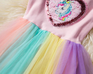 NNJXD Ragazzine Unicorn Dress Set,Stampato T-Shirt + Tutu 6-7 anni, Rosa - Ilgrandebazar