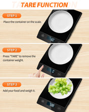 Carica l'immagine nel visualizzatore di Gallery, Bilancia da cucina digitale, Bilancia da cucina in vetro elegante da 10 kg con funzionamento a pulsante touch, alta precisione 1g e funzione tara, ideale per uso domestico e culinario (Nero)