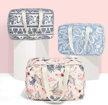 Carica l'immagine nel visualizzatore di Gallery, Beauty case grande doppio kit borsa per trucchi da viaggio, organizer per donne e donne Foglia Blu