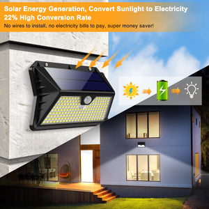 Luce Solare LED Esterno, 2200mAh Faretto LED da Esterno con Sensore di Movimento, 185 LED/ 3 Modos Lampada Solare da Esterno, IP65 Impermeabile LED Lampione per Giardino, Parete, Garage[2 Pezzi]