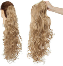 Carica l'immagine nel visualizzatore di Gallery, Coda di Cavallo Clip in Hair Extension Capelli Riccio Parrucchino Claw on Ponytail Estensioni Sintetiche Posticci Donna 60cm Ricci Castano chiaro cenere mix Bleach Blonde Castano chiaro cenere mix Bleach Blonde 60 cm - Ricci