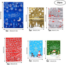 Carica l'immagine nel visualizzatore di Gallery, 30 sacchetti regalo di Natale, sacchetti regalo in stagnola, 6 diversi motivi, sacchetti regalo di Natale con 30 nastri per regali di Natale