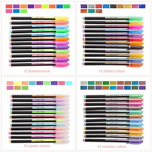 Set di 48 penne gel colorate - glitter, metallico, 48color-1,0mm, Multicolore