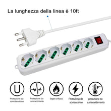 Carica l&#39;immagine nel visualizzatore di Gallery, Extrastar Multipresa Ciabatta Elettrica con 6 Prese 6 Posti, Cavo 3 mt. - Ilgrandebazar