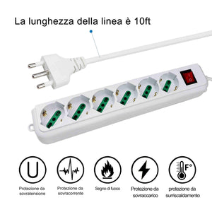 Extrastar Multipresa Ciabatta Elettrica con 6 Prese 6 Posti, Cavo 3 mt. - Ilgrandebazar