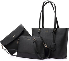 Carica l'immagine nel visualizzatore di Gallery, Borsa Donna Set Tracolla Spalla Borse a Mano Grande Progettista Medio Grande Moda Elegante 3 Pezzi Tote Crossbody Clutch Nero