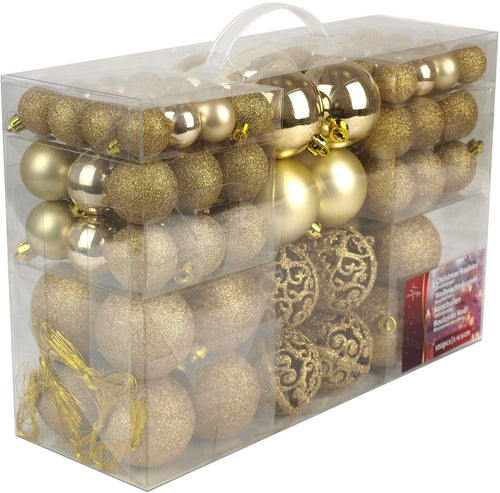 Christmas Gifts Valigia 100 Pezzi Palle di Natale Oro, Gold, 100x
