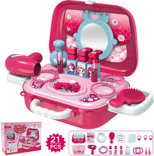 Hiveseen 21 PCS Trucco Giocattoli, Finta Giocare Principessa Set, Bellezza Giocattolo Includere Gioielleria Asciugacapelli Spazzole Rossetti Specchio, Regalo per Bambini 2 3 4 5 6 Anni