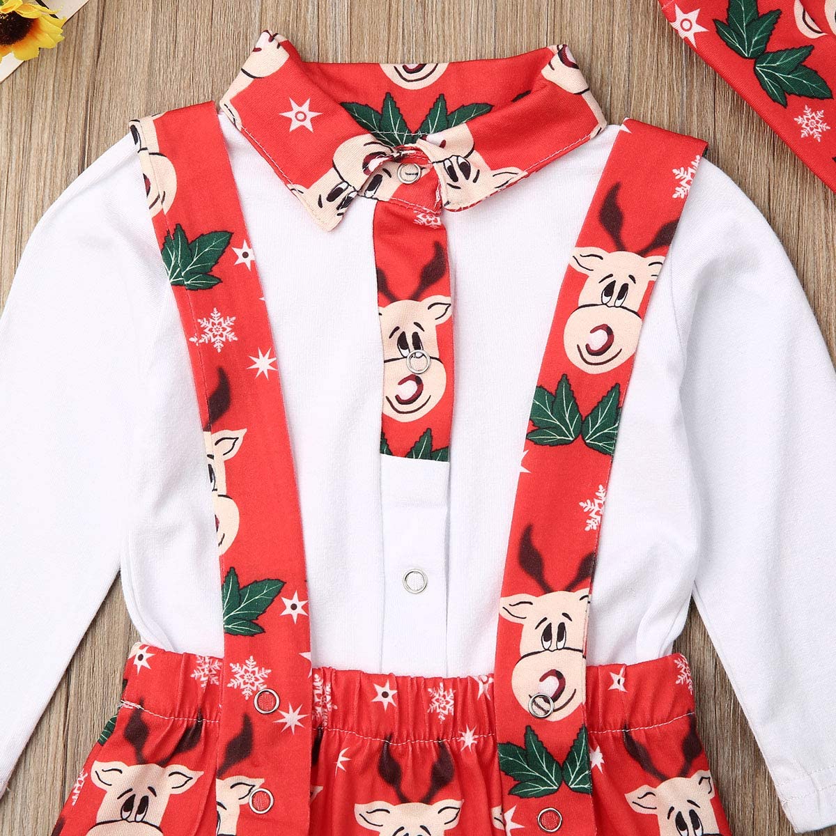 Geagodelia Tutina Di Natale Per Neonata - Manica Lunga Con Fascia, Fantasia Leopardo E Rennna, 100% Cotone - 2