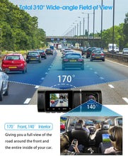 Carica l&#39;immagine nel visualizzatore di Gallery, Abask Dash Cam Doppia Telecamera per Auto, Dash Cam con Cabina Cam FHD 1080P Visione Notturna, Grandangolare di 310°, G-Sensor, Registrazione in Loop, Monitor di Parcheggio, Scheda SD da 32 GB inclusa